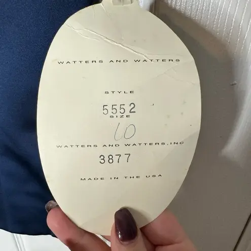 WATTERS AND WATTERS NWT Vintage Navy Satin Dress Top Rhinestone Buttons Size 10 Blue