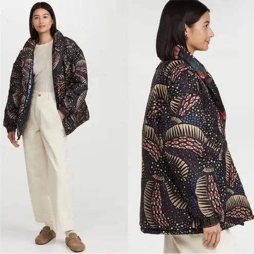 Farm Rio Metallic Wild Bananas Reversible Puffer Coat Size S NWOT