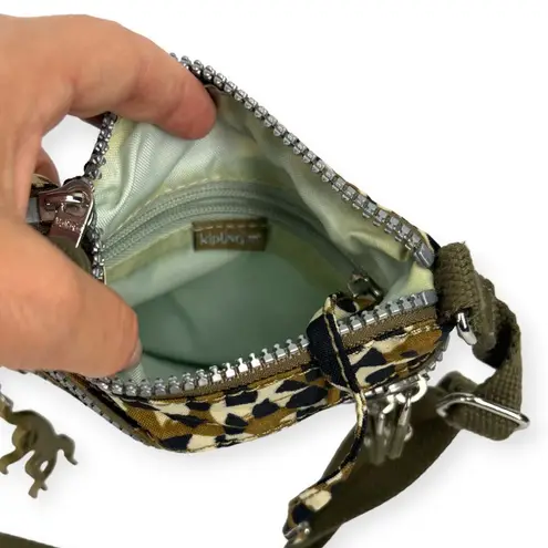 Kipling Keiko Crossbody Purse Shoulder Bag Olive Camouflage Nylon Monkey Charm