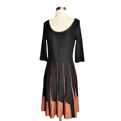 Peruvian Connection Parc Royal Dress Pima Cotton Black/Copper A-Line Knit Small