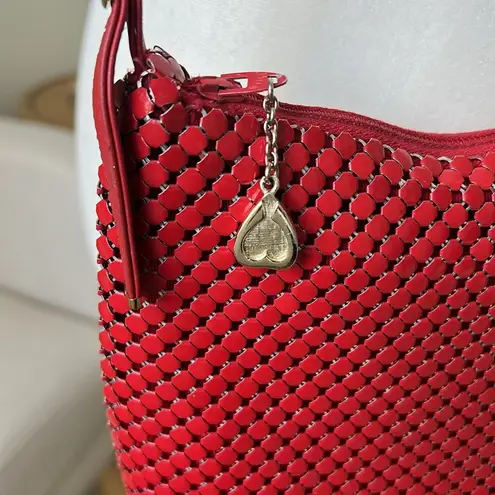 Whiting & Davis Vintage Whiting & David Red Mesh Crossbody Bag Gold Accents Sailboat Heart Charm