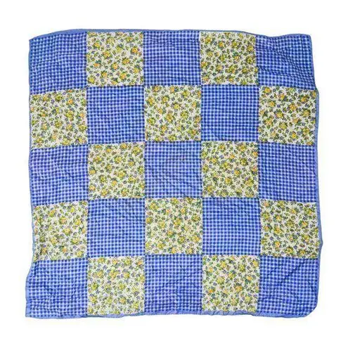 Vintage Blue Gingham & Yellow Floral Patchwork Scarf Wraps