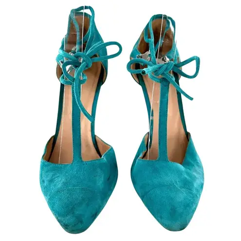 Sergio Rossi Teal Blue Suede Ankle Tie T