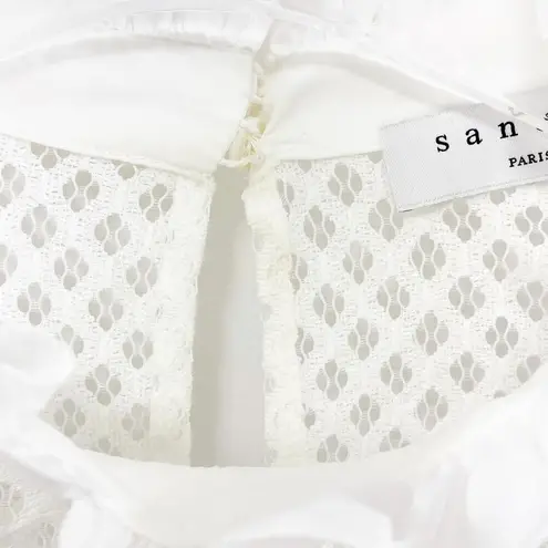 Sandro White Mock Turtle Neck Long Sleeve Lace Blouse