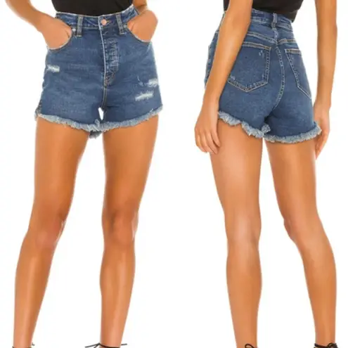 We The Free Free People Crvy Vintage Distressed High Rise Raw Hem Button Fly Denim Shorts 29