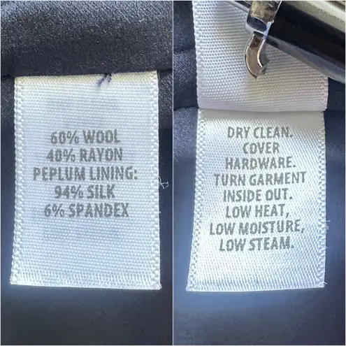 St. John Caviar Jacket Full Zip Up Peplum Wool Blend Long Sleeve Navy Sz 2