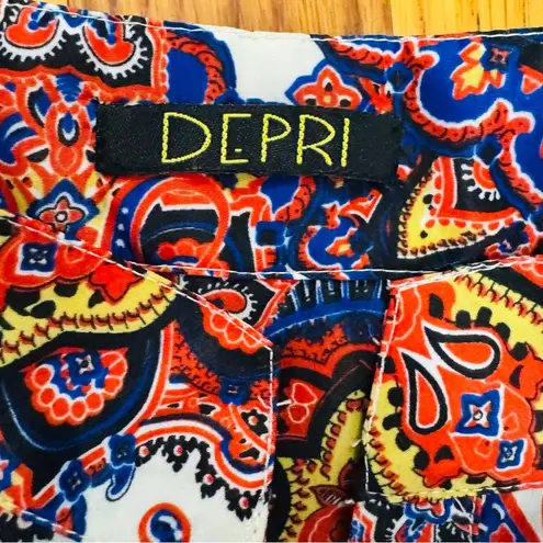 Depri Red and Purple Graphic Button Down Blouse with Cuffed Sleeves