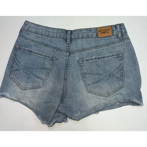 Bethany Mota Womens High Rise Midi Denim Blue Jean Shorts Size 4 Distressed