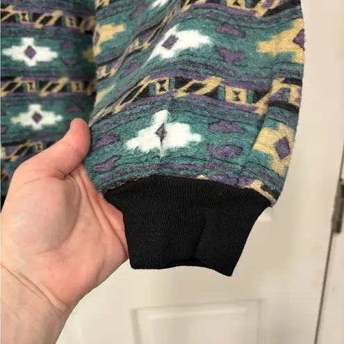 Vintage Western Aztec Pullover Sweatshirt Relaxed Fit Mock Neck Green Tribal 1X