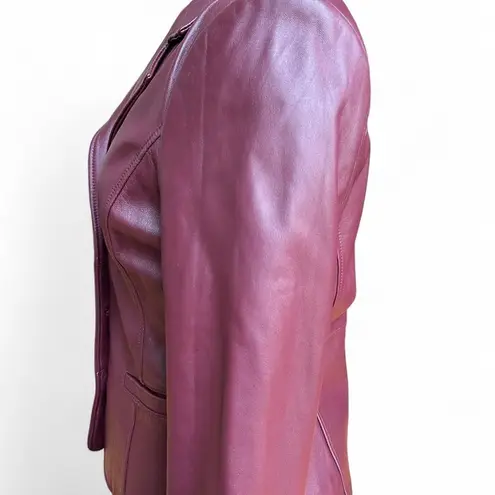 Vintage Burgundy lamb leather jacket with button front and two front pockets Red - Image 4