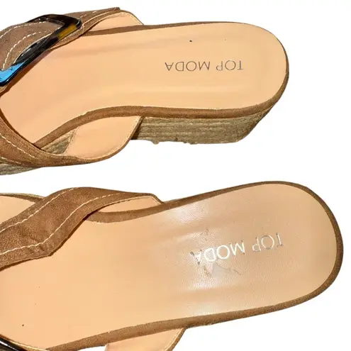 Top Moda Women’s Brn Slip On Wedge Shoes Size 8.5 Buckle Platform Suede Sandals