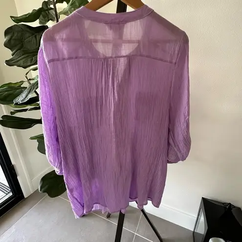 Christopher & Banks Christopher Banks Lavender Colored Blouse Peasant Smocked Top Button Up