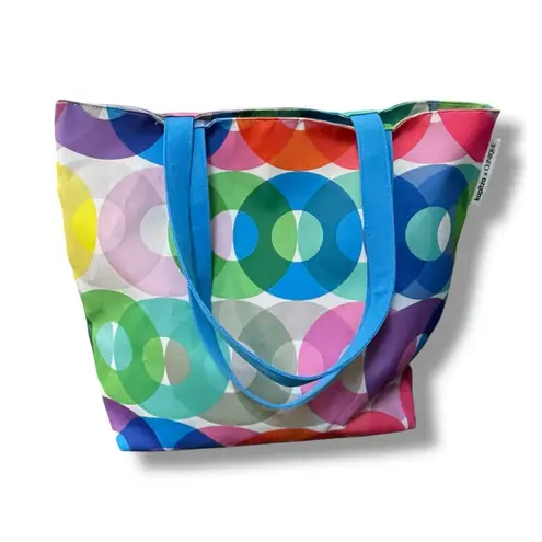 Clinique + Kapitza Tote Bag Travel Beach Shoulder Bag Carry On Circles Blue 16"