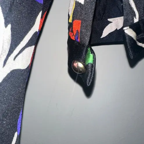 Nieves Lavi New York Floral Print 100% Silk Dress Short Sleeve Black Size 2