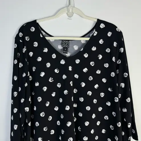 NWT Clara Sun Woo Dot Tunic Black White Split Hem 1X XL Dip Hem Shirt Top SunWoo