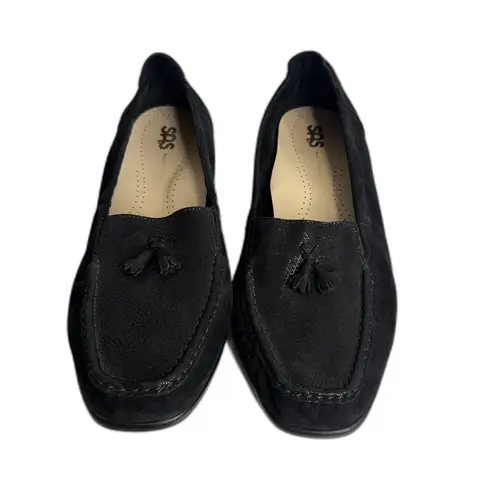 SAS hope slip on ladies size 10.5 W Black Suede Loafers Tassel Comfort Flats