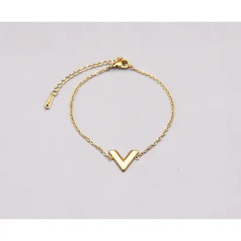 Boutique Dainty Yellow Gold Filled V-Shape Bracelet, 7-9”