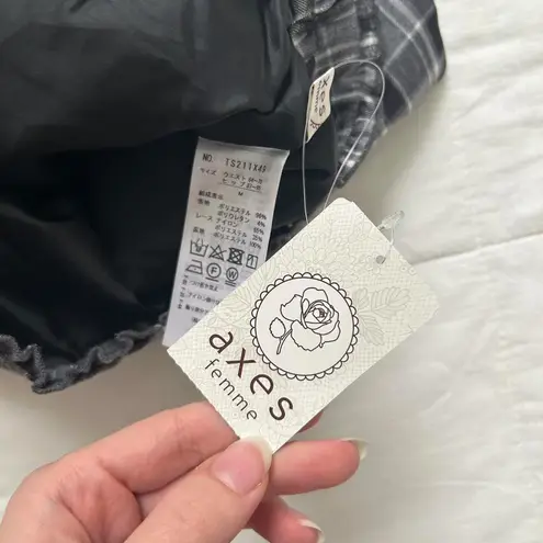 NWT Axes Femme Black and white grey plaid mini skirt with lace up detail Size M
