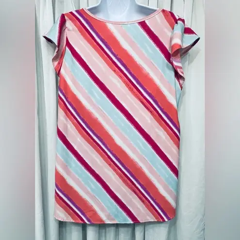 Flamingo Stripe Multicolored Pattern Short Sleeve Blouse Size Large Top