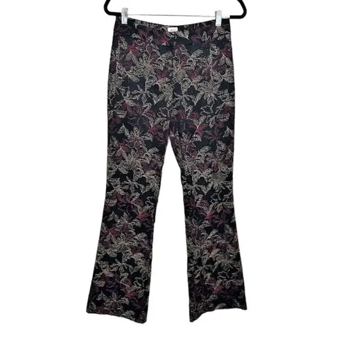 Cache  Vintage Black Embroidered Floral Flare Pants