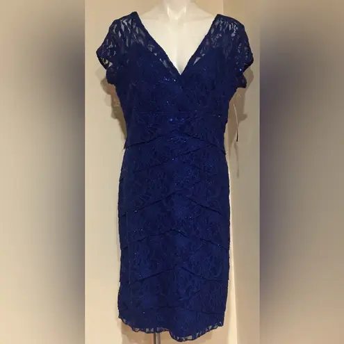 Scarlett MWT Royal BlueTiered Sequence Lace V Neck Front & Back Midi Dress Sz 14