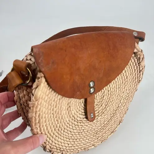 Handmade Casa Koki Koki Tulum Beach Summer Raffia Round Crossbody bag Leather Mexico