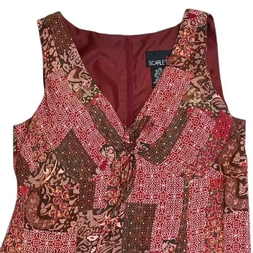 Scarlett Midi Dress Paisley Print Y2K Sleeveles Sundress Red Brown Sz 7/8