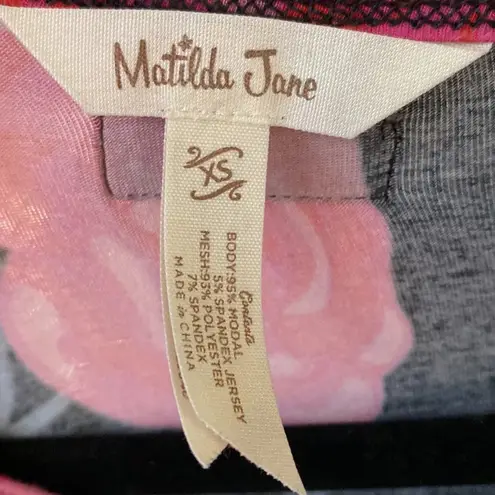 Matilda Jane Winter Blooms Long Sleeve Pink Rose Floral Tulle Overlay Black Top