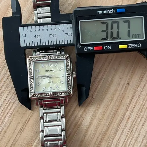 Decade Pearl and Crystal Ladies Watch Square Dial Metal Bracelet Silver