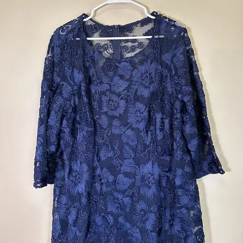 Alex Evenings Women's Tea Length Embroidered Dress with Illusion Sleeves 22W