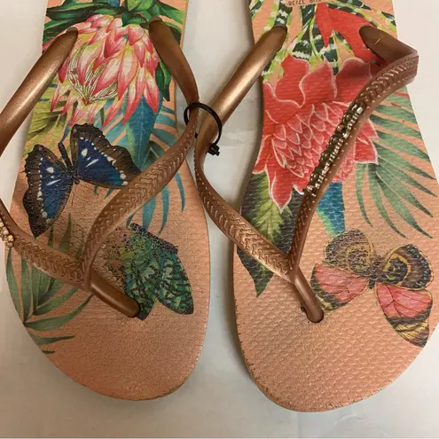 Havaianas Slim Rose Gold Butterfly Flip Flops Women's Size 6