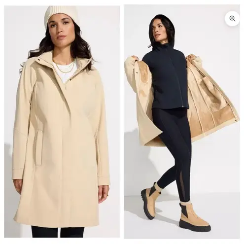 Mondetta Raincoat Hooded Longline Soft Shell Warm Beige Coat Size Medium - Image 15