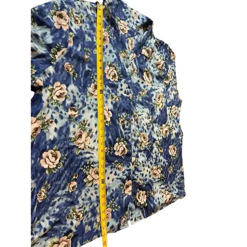 Laura Scott VTG 90s Long Sleeve Semi Blue Sheer Floral Button Up 26W Top