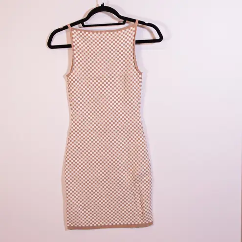 Abercrombie & Fitch Beige Ivory Racer Gingham Check Square Neck Sweater Dress XS