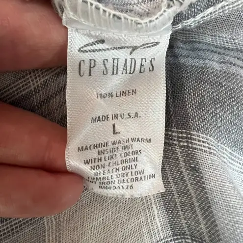 CP Shades CP Shades Shirt Womens Large Gray White Plaid 100% Linen Boyfriend Button Up L