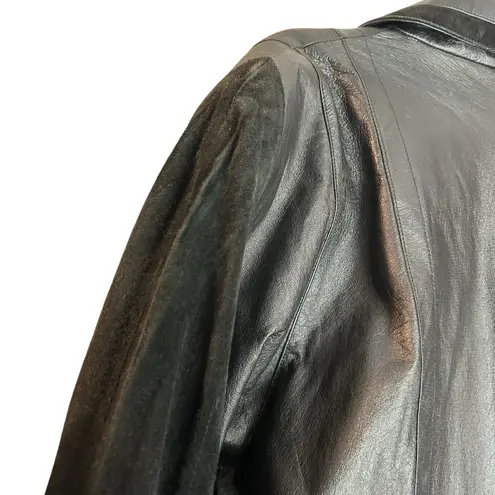 Marco Morani VTG Leather Coat Trench Womens Black SZ L Suede Trim Jacket Classic Size L