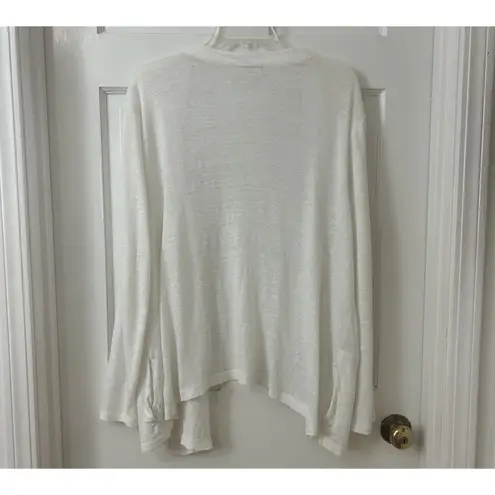 J.Jill Love Linen Flowy White 100% Linen Open Lightweight Pockets Cardigan Sz XL