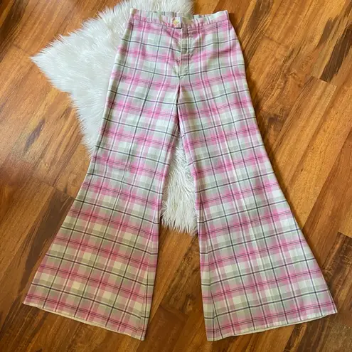 Vintage 70s High Rise Pink Plaid Bell Bottoms Size M