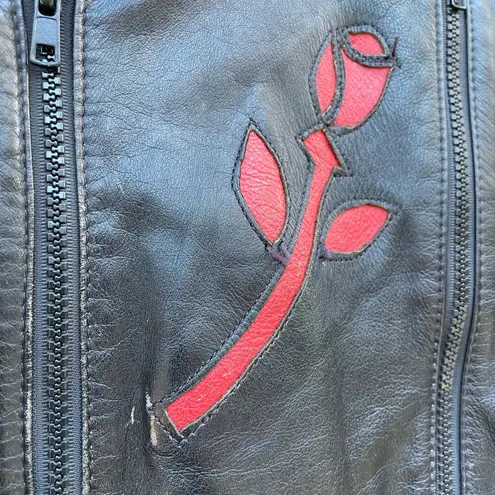 Vintage Hein Gericke Black Leather Moto Jacket Fringe Roses L Size L