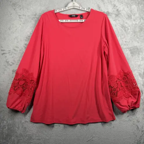 Dennis Basso Dennis by Blouse Medium Pink Lace Trim Balloon Sleeve Casual Chic