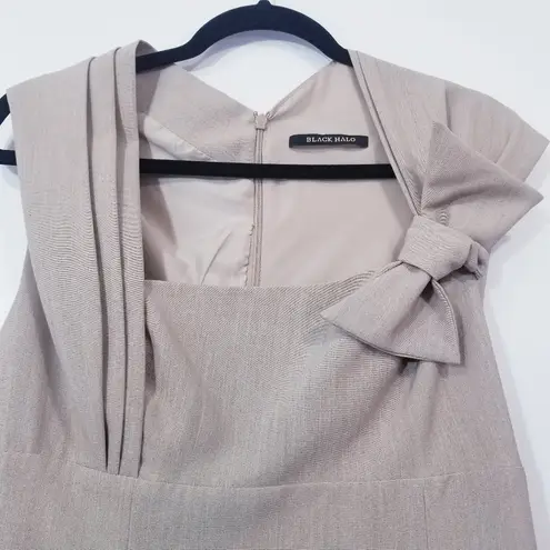 Black Halo Elegant Sheath Dress with Bow Detail Cap Sleeves