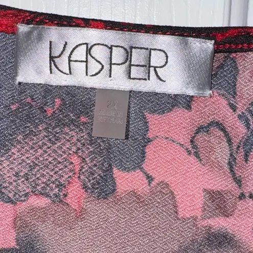 Kasper Plus Oversized Asymmetrical Red Black Floral Top Stretchy 2X