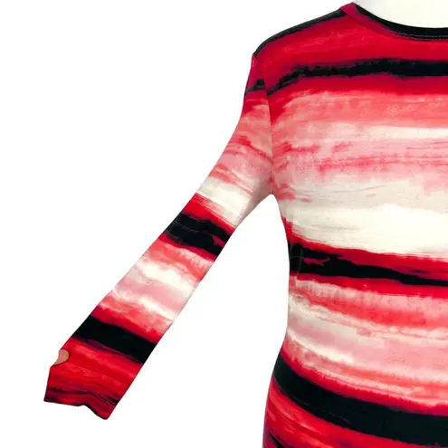 St. John Nordstrom Brush Striped Long Sleeve Top Red White Black Size Small