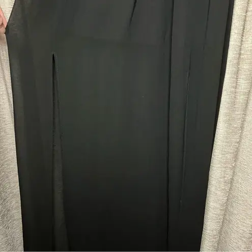 Forever 21  Black High Neck Spaghetti Strap Maxi Dress with Leg Slit Size Medium
