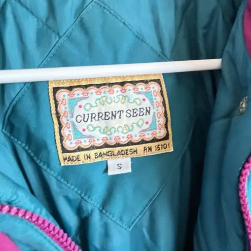 VTG Y2K 80s 90s Current Seen Blue Coat Women’s Small Quilt Lining Big Pockets