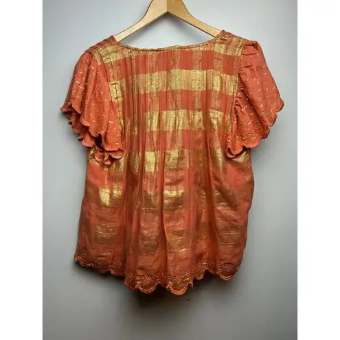 Ollari Greta Blouse in Fiesta Coral NWT Sz. S Orange