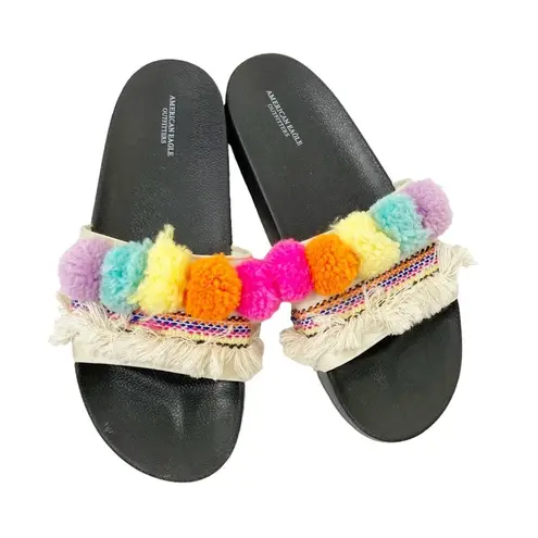 American Eagle  Boho Pom Pom Fringe Slides Sz 10