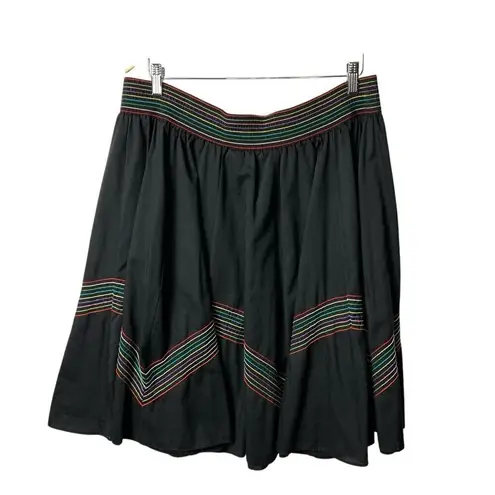 Black Pleated Skirt Rainbow Stitching Women’s Size Large Boho