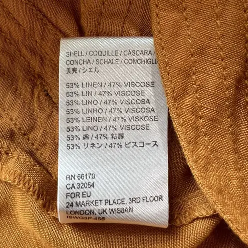 Anthropologie  Maeve Luna Gold Orange‎ Linen Romper V Neck size 12