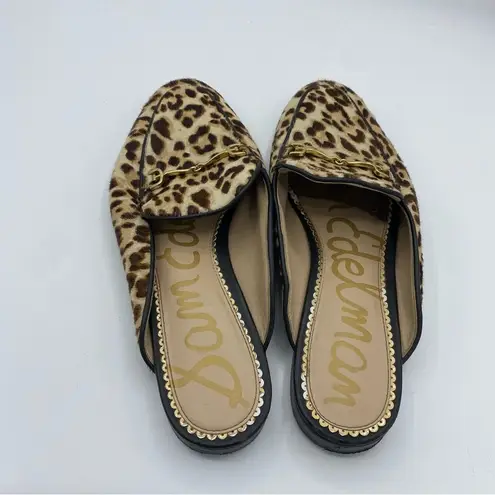 Sam Edelman  Linnie Leopard Animal Print leather Horsebit Mules Loafers size 8